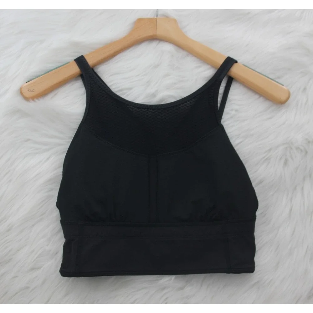 Lululemon Athletica Clip-In Long Line Pilates Black Mesh Crossback Sports Bra 6